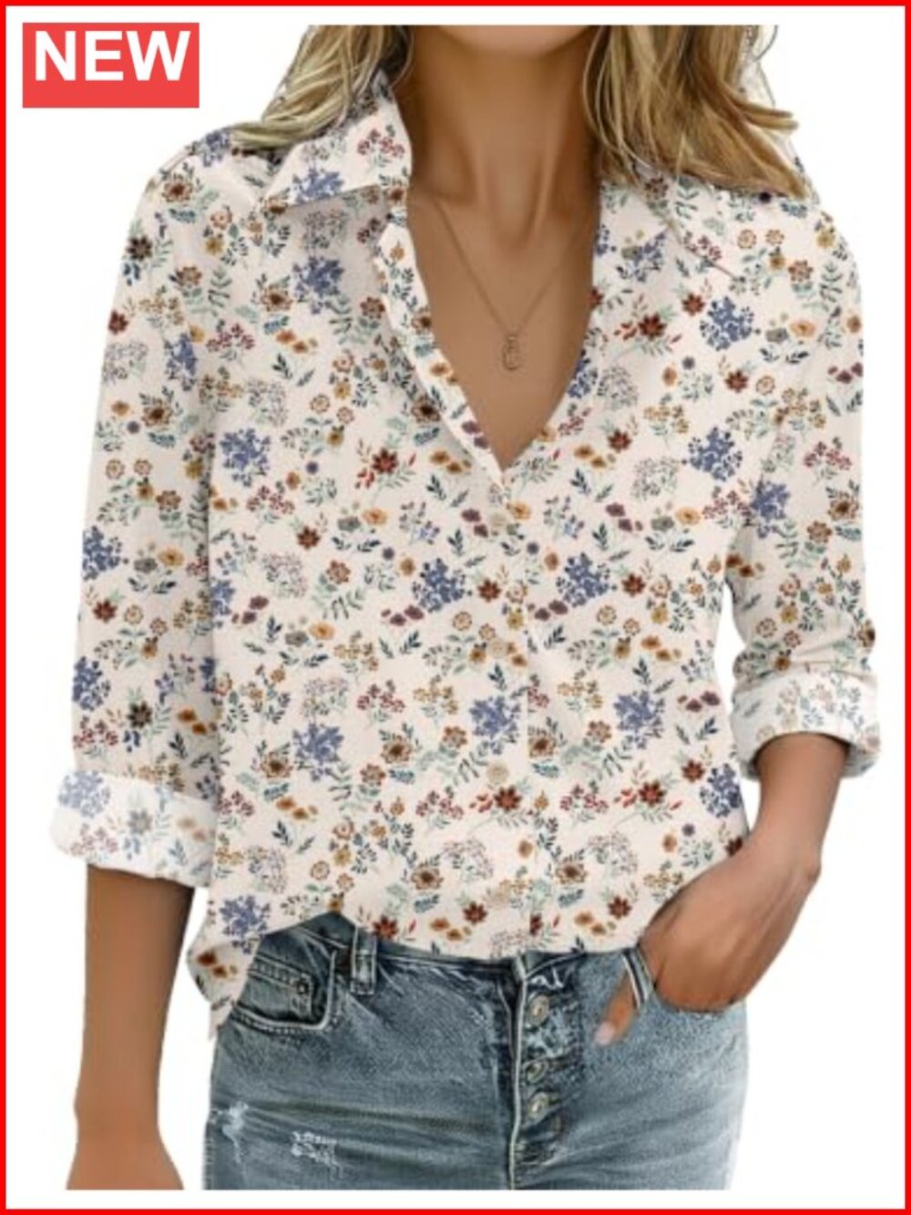 Womens 100% Cotton Button Down Shirt Long Sleeve Collared Blouse